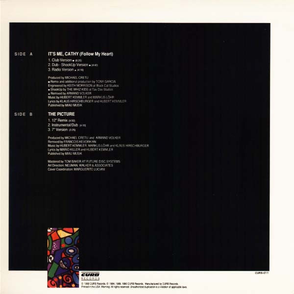 Hubert Kah - It's Me, Cathy (Follow My Heart) (12", Promo) (Mint (M)) - Image 2
