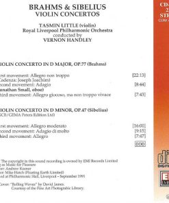 Alternative view of Johannes Brahms & Jean Sibelius - Tasmin Little, Royal Liverpool Philharmonic Orchestra, Vernon Handley - Brahms & Sibelius Violin Concertos (CD, Album) (Near Mint (NM or M-))