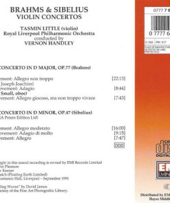 Johannes Brahms & Jean Sibelius - Tasmin Little, Royal Liverpool Philharmonic Orchestra, Vernon Handley - Brahms & Sibelius Violin Concertos (CD, Album) (Near Mint (NM or M-)) - Image 3