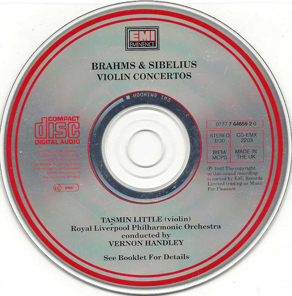 Johannes Brahms & Jean Sibelius - Tasmin Little, Royal Liverpool Philharmonic Orchestra, Vernon Handley - Brahms & Sibelius Violin Concertos (CD, Album) (Near Mint (NM or M-)) - Image 4