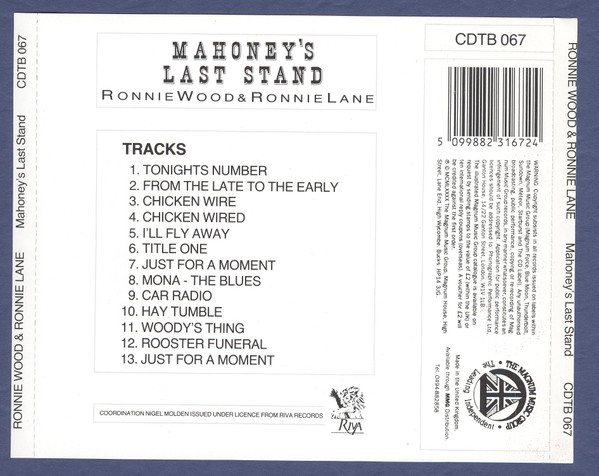 Ron Wood & Ronnie Lane - Mahoney's Last Stand (CD, Album) (Near Mint (NM or M-)) - Image 2