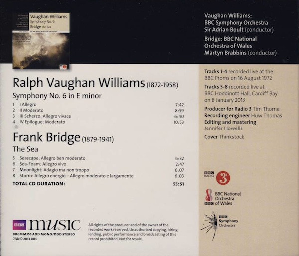 Ralph Vaughan Williams, Frank Bridge, BBC Symphony Orchestra, Sir Adrian Boult, BBC National Orchestra Of Wales, Martyn Brabbins - Symphony No. 6 / The Sea (CD, Album, Mono) (Near Mint (NM or M-)) - Image 2