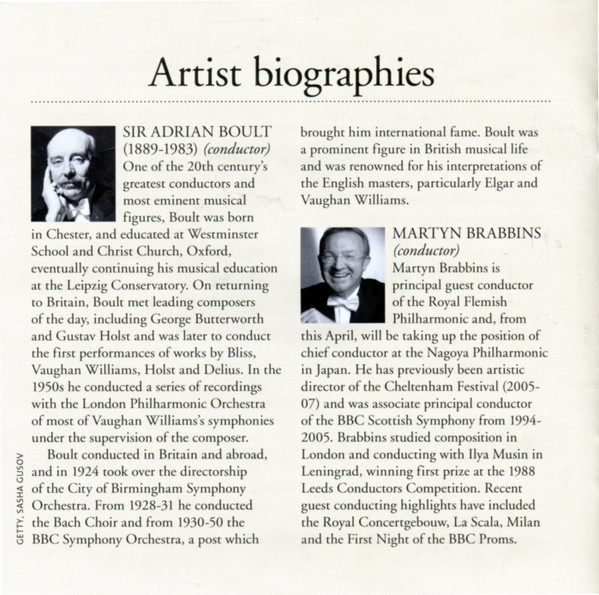 Ralph Vaughan Williams, Frank Bridge, BBC Symphony Orchestra, Sir Adrian Boult, BBC National Orchestra Of Wales, Martyn Brabbins - Symphony No. 6 / The Sea (CD, Album, Mono) (Near Mint (NM or M-)) - Image 3