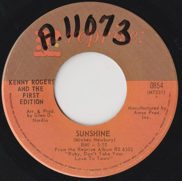Kenny Rogers & The First Edition - Ruben James / Sunshine (7", Single) (Very Good Plus (VG+)) - Image 2
