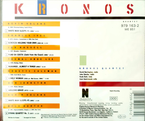 Kronos Quartet - White Man Sleeps (CD, Album) (Near Mint (NM or M-)) - Image 2