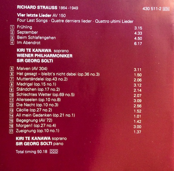 Richard Strauss - Kiri Te Kanawa, Wiener Philharmoniker, Georg Solti - Four Last Songs / Thirteen Songs With Piano Accompaniment (CD, Album) (Near Mint (NM or M-)) - Image 3