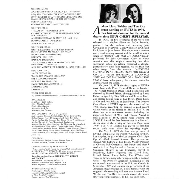 Tim Rice And Andrew Lloyd Webber - Evita (Premiere American Recording) (2xCD, Album) (Near Mint (NM or M-)) - Image 4