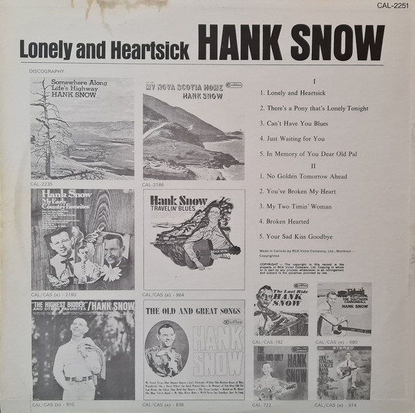 Hank Snow - Lonely And Heartsick (LP, Mono) (Mint (M)) - Image 2