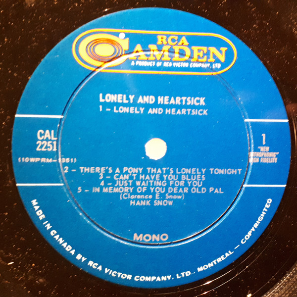 Hank Snow - Lonely And Heartsick (LP, Mono) (Mint (M)) - Image 3