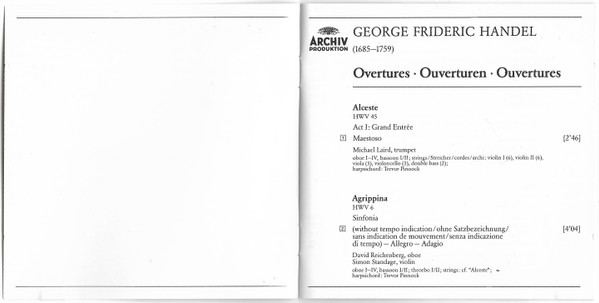 Georg Friedrich Händel / The English Concert, Trevor Pinnock - Overtures (Agrippina • Alceste • Il Pastor Fido • Samson • Saul • Teseo) (CD, Album) (Near Mint (NM or M-)) - Image 3
