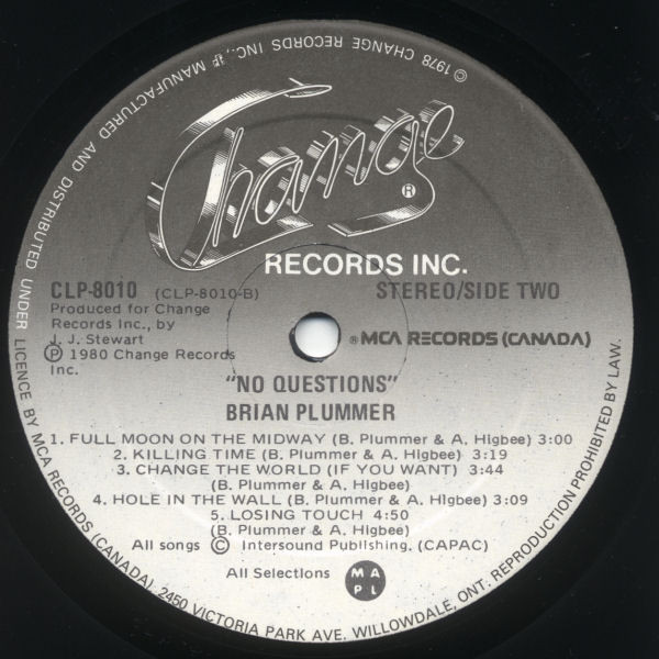 Brian Plummer - No Questions (LP, Album) (Near Mint (NM or M-)) - Image 4