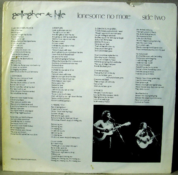 Gallagher & Lyle - Lonesome No More (LP, Album) (Mint (M)) - Image 3