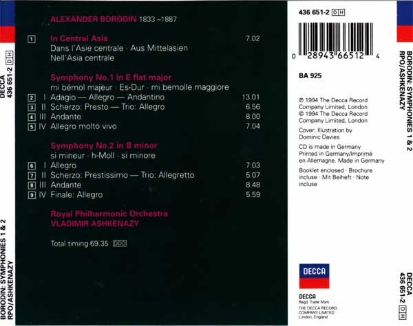 Alexander Borodin - Royal Philharmonic Orchestra, Vladimir Ashkenazy - Symphonies 1 & 2, In The Steppes Of Central Asia (CD) (Near Mint (NM or M-)) - Image 2
