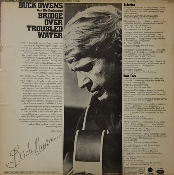 Buck Owens And His Buckaroos - Bridge Over Troubled Water (LP, Album) (Mint (M)) - Image 3