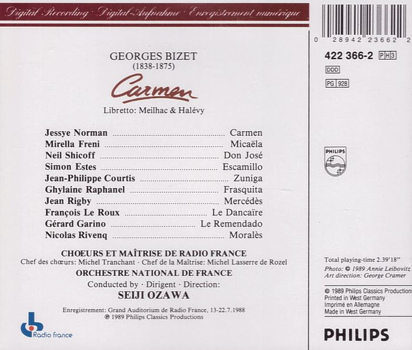 Georges Bizet - Jessye Norman · Mirella Freni · Neil Shicoff · Simon Estes · Orchestre National De France · Chœur de Radio France Et Maîtrise De Radio France · Seiji Ozawa - Carmen (3xCD, Album + Box, Sli) (Near Mint (NM or M-)) - Image 2
