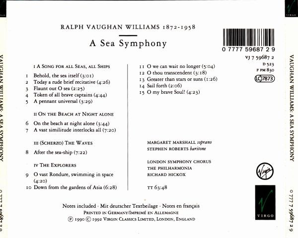 Ralph Vaughan Williams : Philharmonia Orchestra, Richard Hickox - A Sea Symphony (CD, Album) (Near Mint (NM or M-)) - Image 2