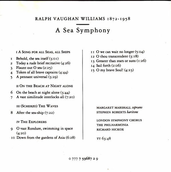 Ralph Vaughan Williams : Philharmonia Orchestra, Richard Hickox - A Sea Symphony (CD, Album) (Near Mint (NM or M-)) - Image 4