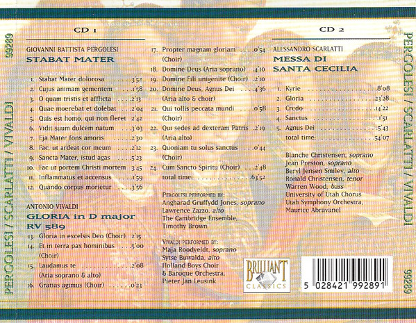 Giovanni Battista Pergolesi, Alessandro Scarlatti, Antonio Vivaldi - Pergolesi - Stabat Mater / Scarlatti - Messa Di Santa Cecilia / Vivaldi - Gloria (2xCD, Comp, RE) (Near Mint (NM or M-)) - Image 2
