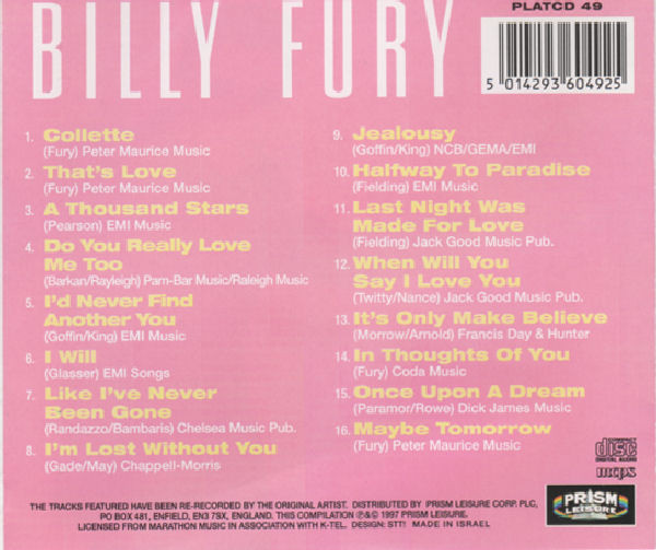 Billy Fury - Halfway To Paradise (CD, Comp) (Near Mint (NM or M-)) - Image 4