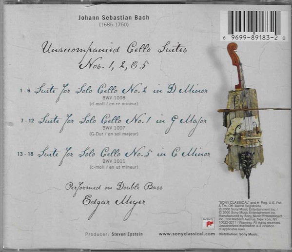 Johann Sebastian Bach • Edgar Meyer - Unaccompanied Cello Suites (Performed On Double Bass) (CD, Album) (Near Mint (NM or M-)) - Image 2