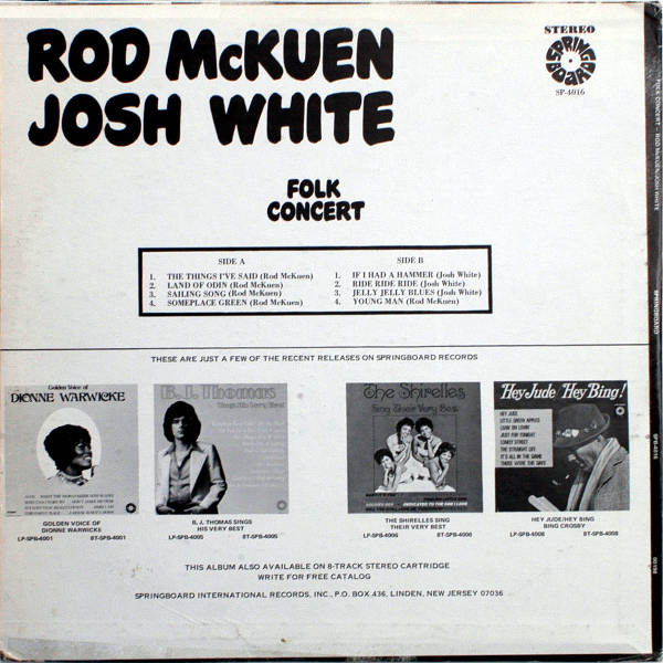 Rod McKuen / Josh White - Folk Concert (LP, Comp) (Mint (M)) - Image 2