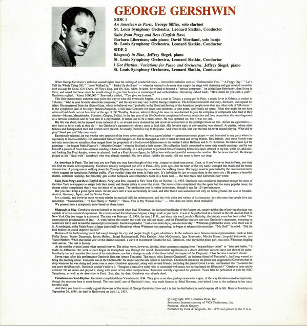 Leonard Slatkin, Saint Louis Symphony Orchestra - Great Music Of Our Time/George Gershwin (LP, Comp) (Mint (M)) - Image 2