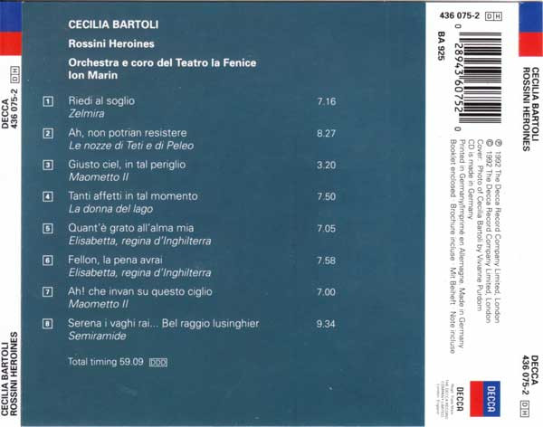 Cecilia Bartoli / Gioacchino Rossini / Orchestra Del Teatro La Fenice And Coro Del Teatro La Fenice / Ion Marin - Heroines (CD, Album) (Near Mint (NM or M-)) - Image 2
