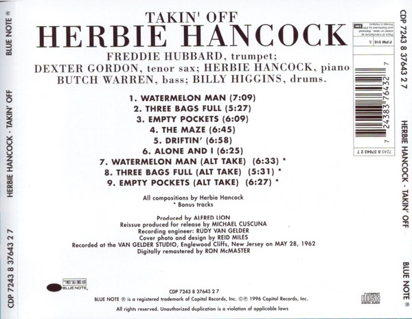 Herbie Hancock - Takin' Off (CD, Album, RE, RM, RP) (Mint (M)) - Image 2