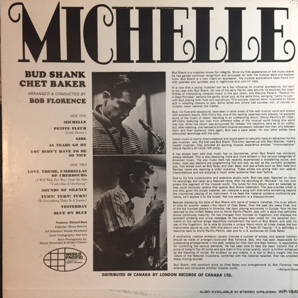 Bud Shank Featuring Chet Baker - Michelle (LP, Album, Mono) (Mint (M)) - Image 2