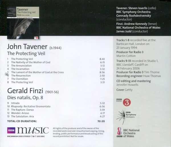 John Tavener / Gerald Finzi - The Protecting Veil / Dies Natalis (CD, Album) (Near Mint (NM or M-)) - Image 2