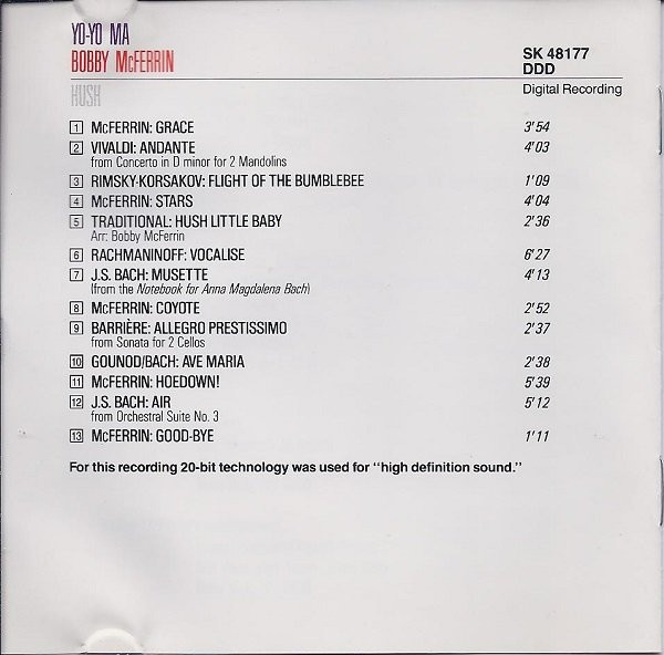 Bobby McFerrin & Yo-Yo Ma - Hush (CD, Album) (Near Mint (NM or M-)) - Image 4