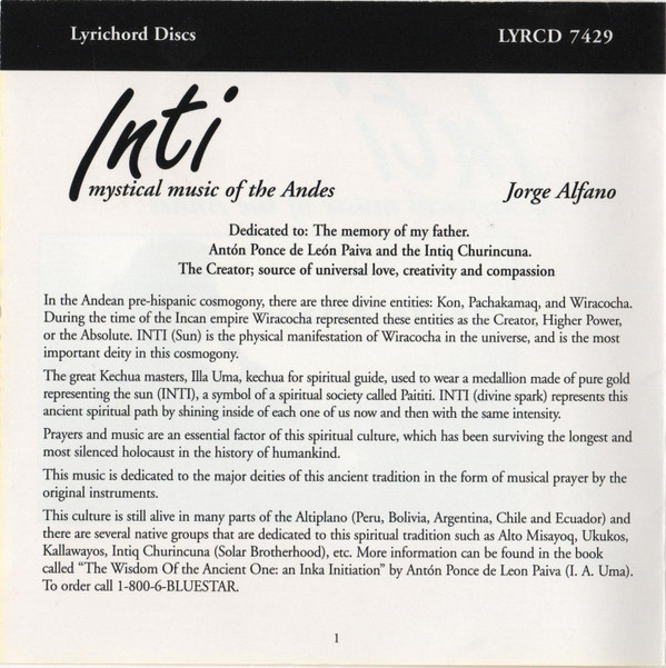 Jorge Alfano - Inti (Mystical Music Of The Andes) (CD) (Near Mint (NM or M-)) - Image 4