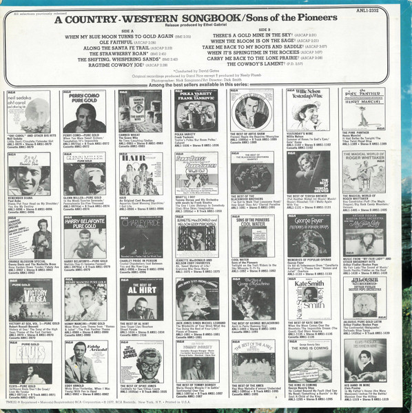 The Sons Of The Pioneers - A Country-Western Songbook (LP, Comp, RE) (Mint (M)) - Image 2