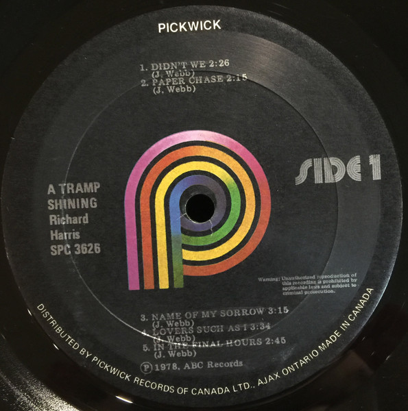 Richard Harris - A Tramp Shining (LP, Album, RE) (Mint (M)) - Image 3