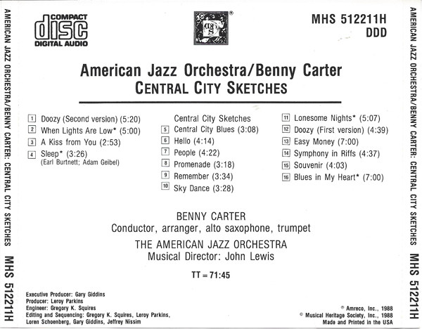 Benny Carter, American Jazz Orchestra* - Central City Sketches (CD, Album) (Mint (M)) - Image 2