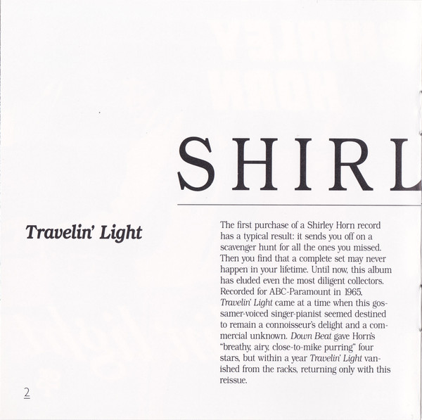 Shirley Horn - Travelin' Light (CD, Album, RE) (Near Mint (NM or M-)) - Image 5