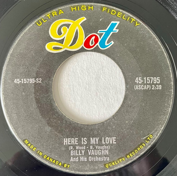 Billy Vaughn And His Orchestra - La Paloma / Here Is My Love (7", Single) (Very Good (VG)) - Image 2