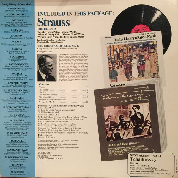 Johann Strauss Jr. - Tritsch-Tratsch Polka, Emperor Waltz, Voices Of Spring Waltz, "Vienna Blood" Waltz, "Artist's Life" Waltz, The Blue Danube Waltz (LP, Comp) (Mint (M)) - Image 2