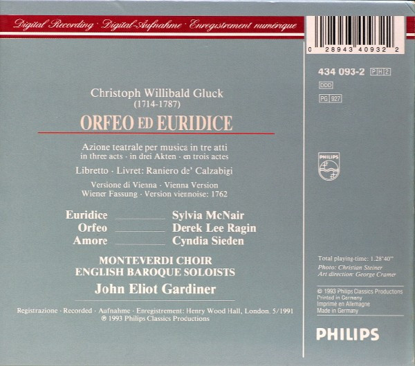 Christoph Willibald Gluck - Sylvia McNair · Derek Lee Ragin · Cyndia Sieden · The Monteverdi Choir · The English Baroque Soloists · John Eliot Gardiner - Orfeo Ed Euridice (2xCD, Album + Box, Sli) (Near Mint (NM or M-)) - Image 2