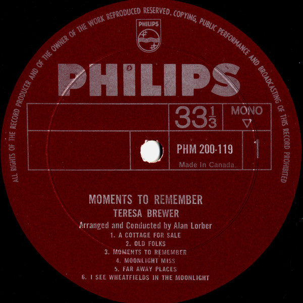 Teresa Brewer - Moments To Remember (LP, Album, Mono) (Mint (M)) - Image 3