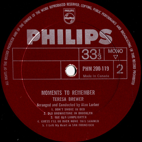 Teresa Brewer - Moments To Remember (LP, Album, Mono) (Mint (M)) - Image 4