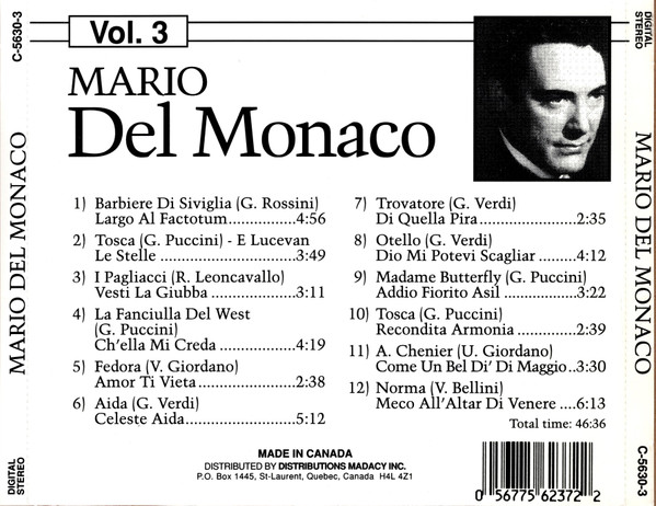 Mario del Monaco - The Great Tenors Vol. 3 (CD, Comp, DIG) (Near Mint (NM or M-)) - Image 2