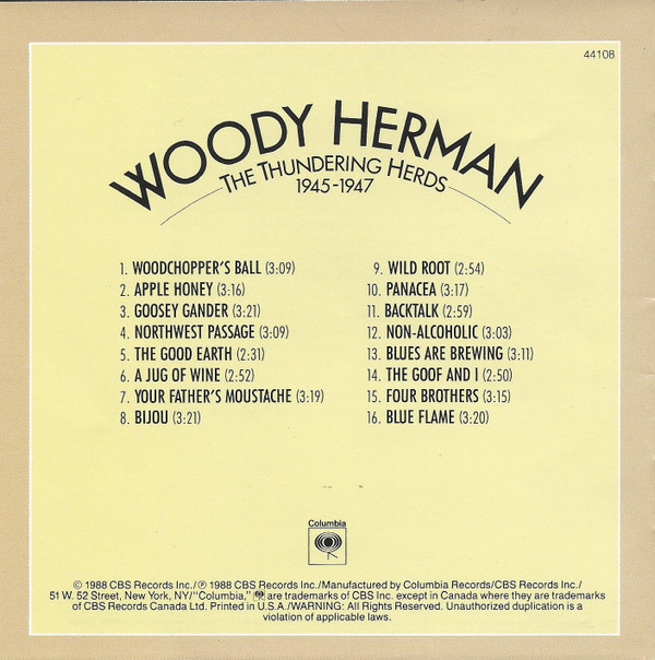Woody Herman - The Thundering Herds 1945-1947 (CD, Comp, RM, RP) (Near Mint (NM or M-)) - Image 4