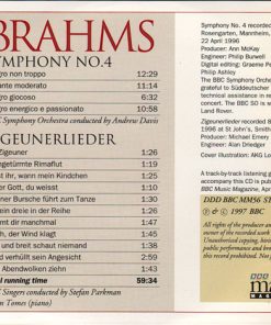 Alternative view of Johannes Brahms - BBC Symphony Orchestra Conducted By Andrew Davis, BBC Singers Conducted By Stefan Parkman - Symphony No. 4 / Zigeunerlieder (CD, Album) (Near Mint (NM or M-))