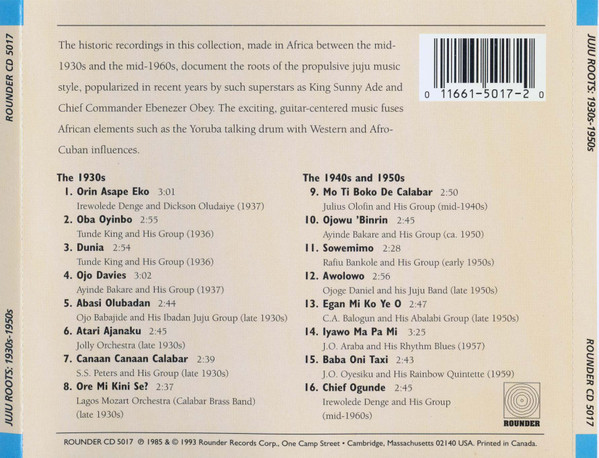 Various - JuJu Roots 1930s - 1950s (CD, Comp) (Near Mint (NM or M-)) - Image 2