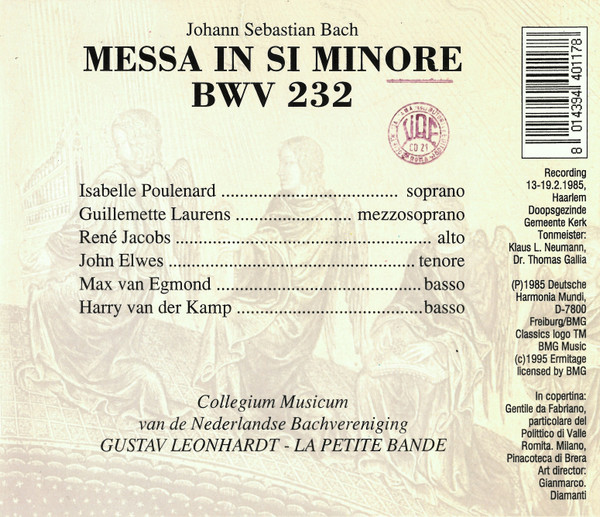 Johann Sebastian Bach – Gustav Leonhardt, La Petite Bande - Messa In Si Minore BWV 232 (2xCD, Album, RE) (Near Mint (NM or M-)) - Image 2