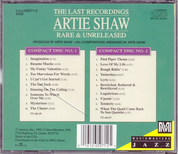 Artie Shaw - The Last Recordings Rare & Unreleased (2xCD, Comp) (Near Mint (NM or M-)) - Image 2
