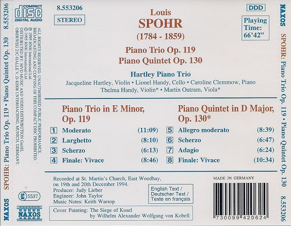 Louis Spohr, Hartley Piano Trio, Thelma Handy, Martin Outram - Piano Trio Op. 119 ∙ Piano Quintet Op. 130 (CD, Album) (Near Mint (NM or M-)) - Image 3