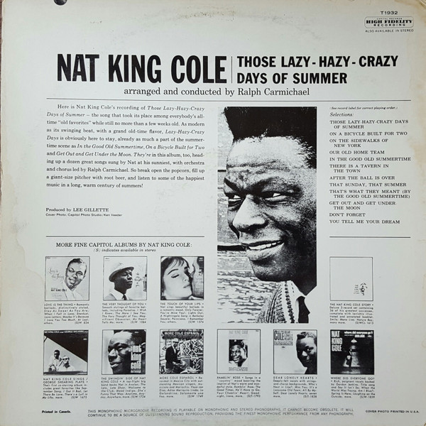 Nat King Cole - Those Lazy-Hazy-Crazy Days Of Summer (LP, Album, Mono) (Mint (M)) - Image 2