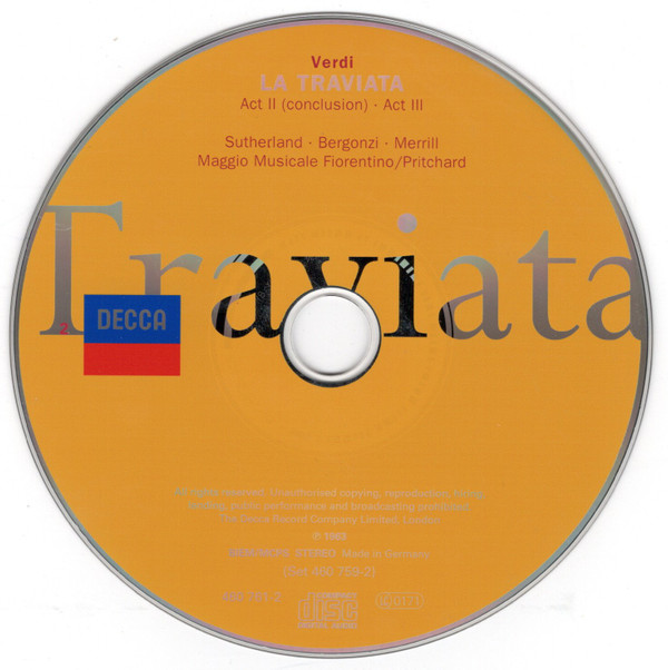 Giuseppe Verdi - Joan Sutherland, Carlo Bergonzi, Robert Merrill - La Traviata (2xCD, Album, RE, RM) (Near Mint (NM or M-)) - Image 2